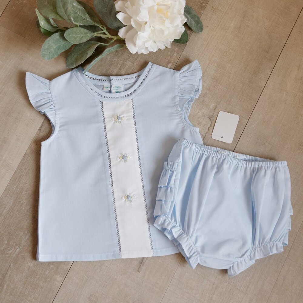 Blue Heirloom Diaper Cover Shirt & Ruffled Diaper Cover Feltman Brothers NWT